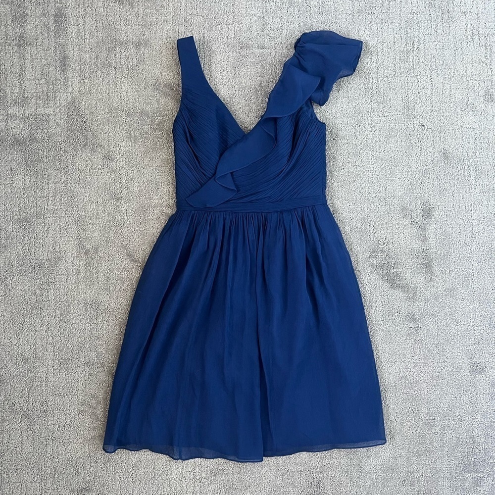 J.Crew Blue Chiffon Silk One Shoulder Evening Dress